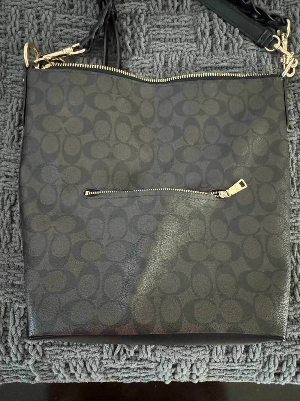 Coach Black Signature Canvas Shoulder Bag with Gold Hardware